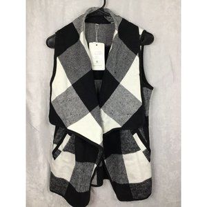 Design Vogues Women's Casual Lapel Open Front Plaid Vest Cardigan Coat W/Pockets